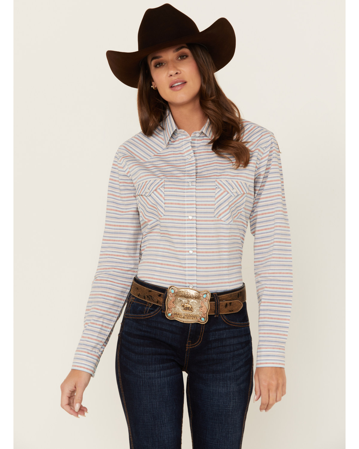 Rough Stock by Panhandle Women's Striped Long Sleeve Pearl Snap Western Shirt