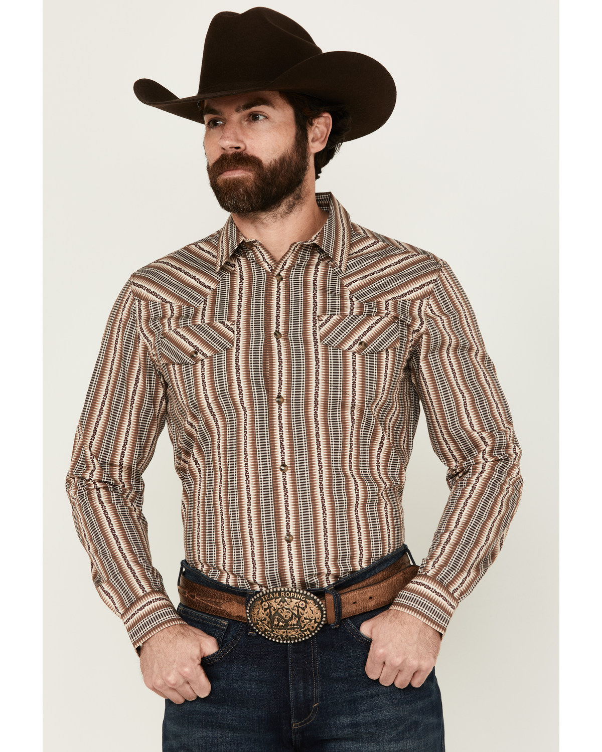 Gibson Men's Show Downer Floral Striped Long Sleeve Snap Western Shirt