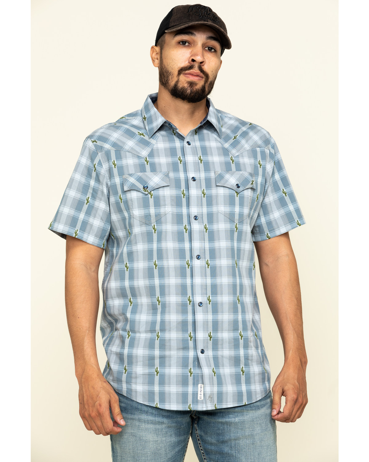 Moonshine Spirit Men S Cooler Cactus Plaid Short Sleeve Western