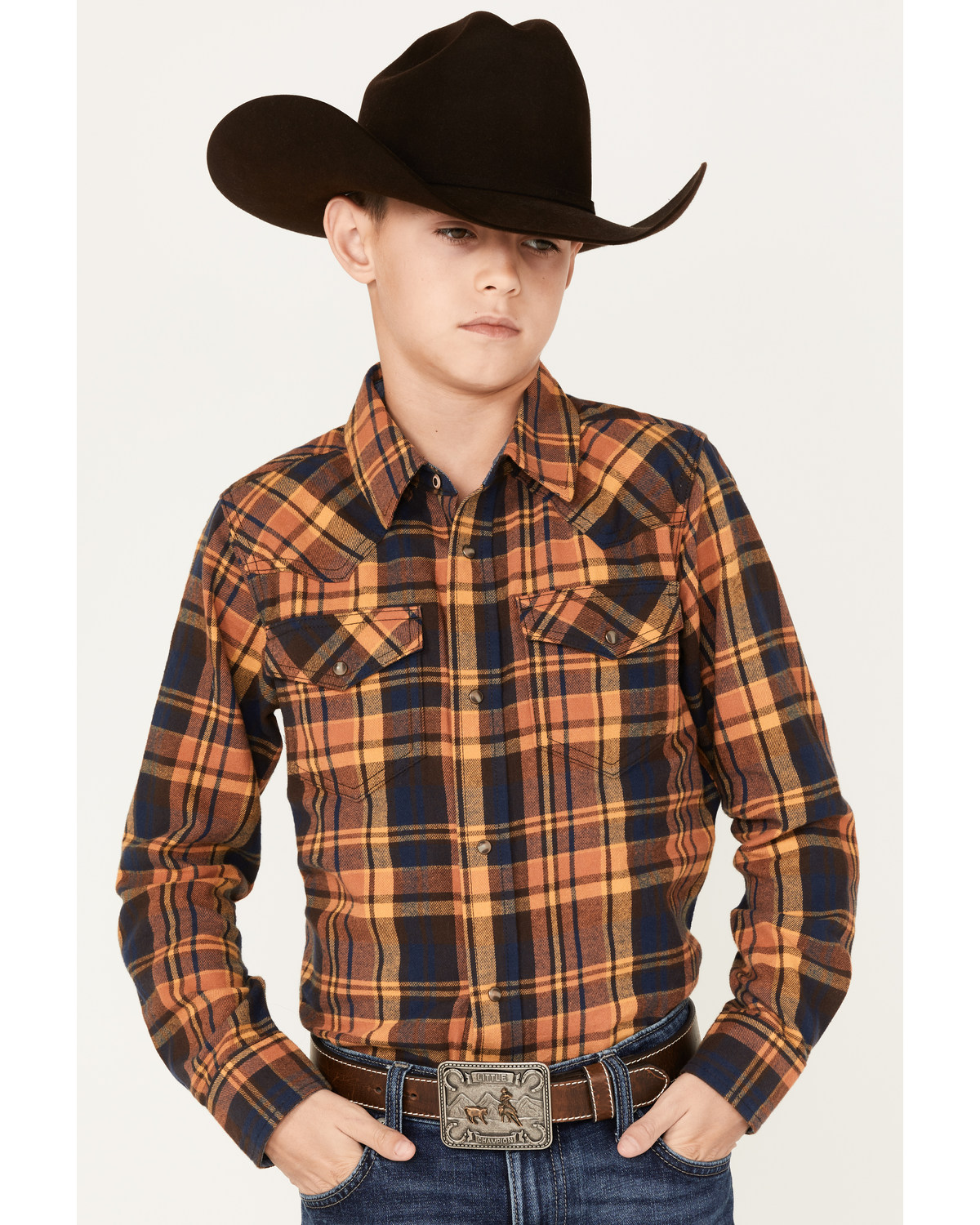 Cody James Boys' Plaid Print Long Sleeve Snap Western Flannel Shirt