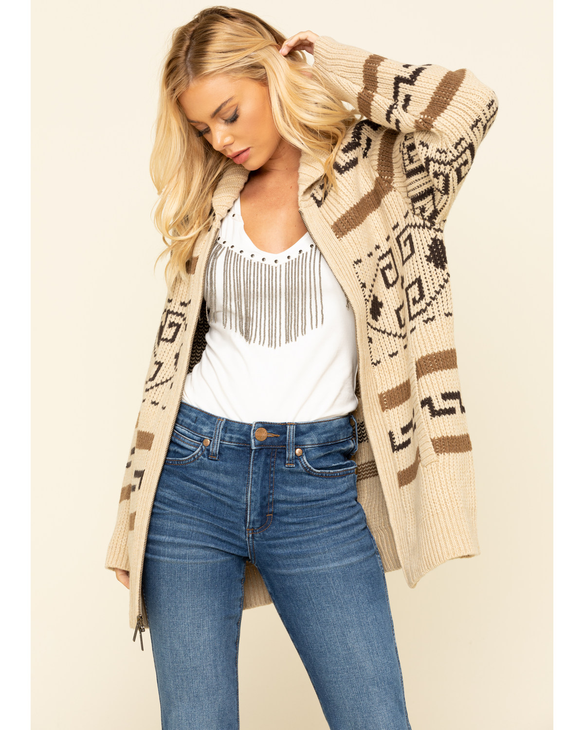 tan cardigan