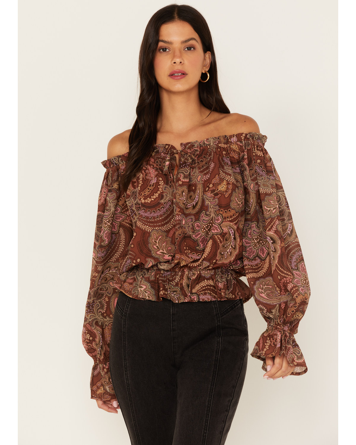 Flying Tomato Women's Paisley Print Off The Shoulder Top