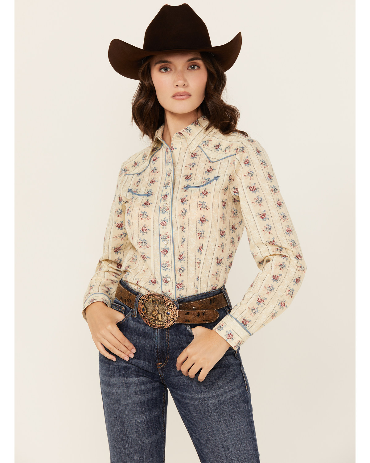 Roper Women's Floral Striped Long Sleeve Snap Western Shirt