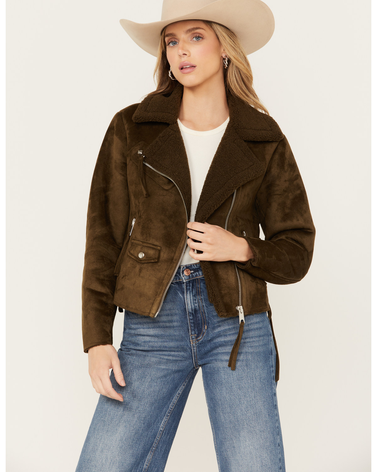 Cleo + Wolf Women's Faux Suede Moto Jacket