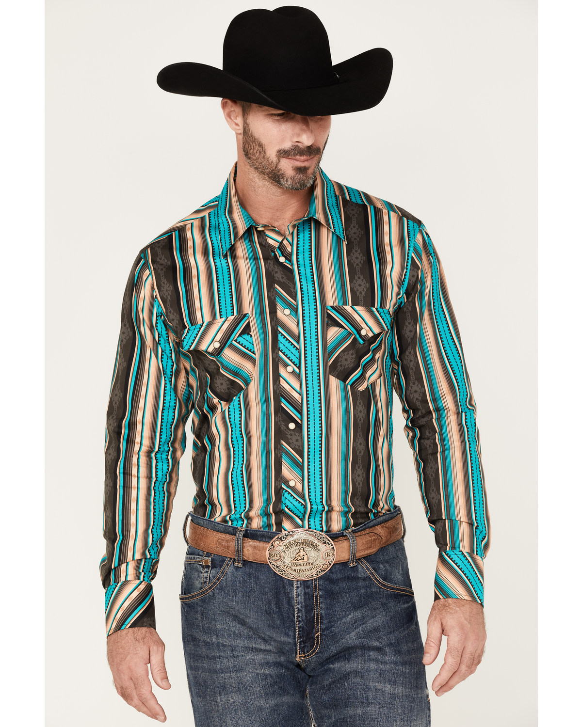 Rock & Roll Denim Men's Southwestern Stretch Long Sleeve Snap Shirt