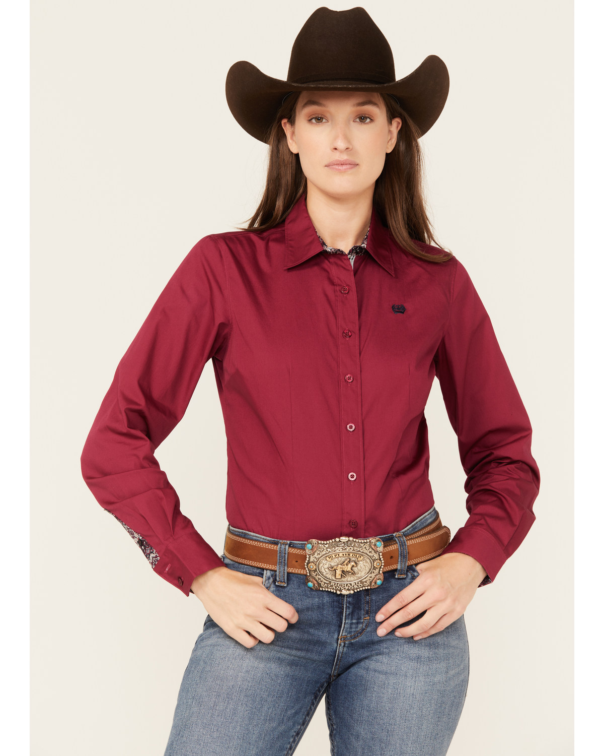 Cinch Women's Solid Long Sleeve Button Down Western Shirt