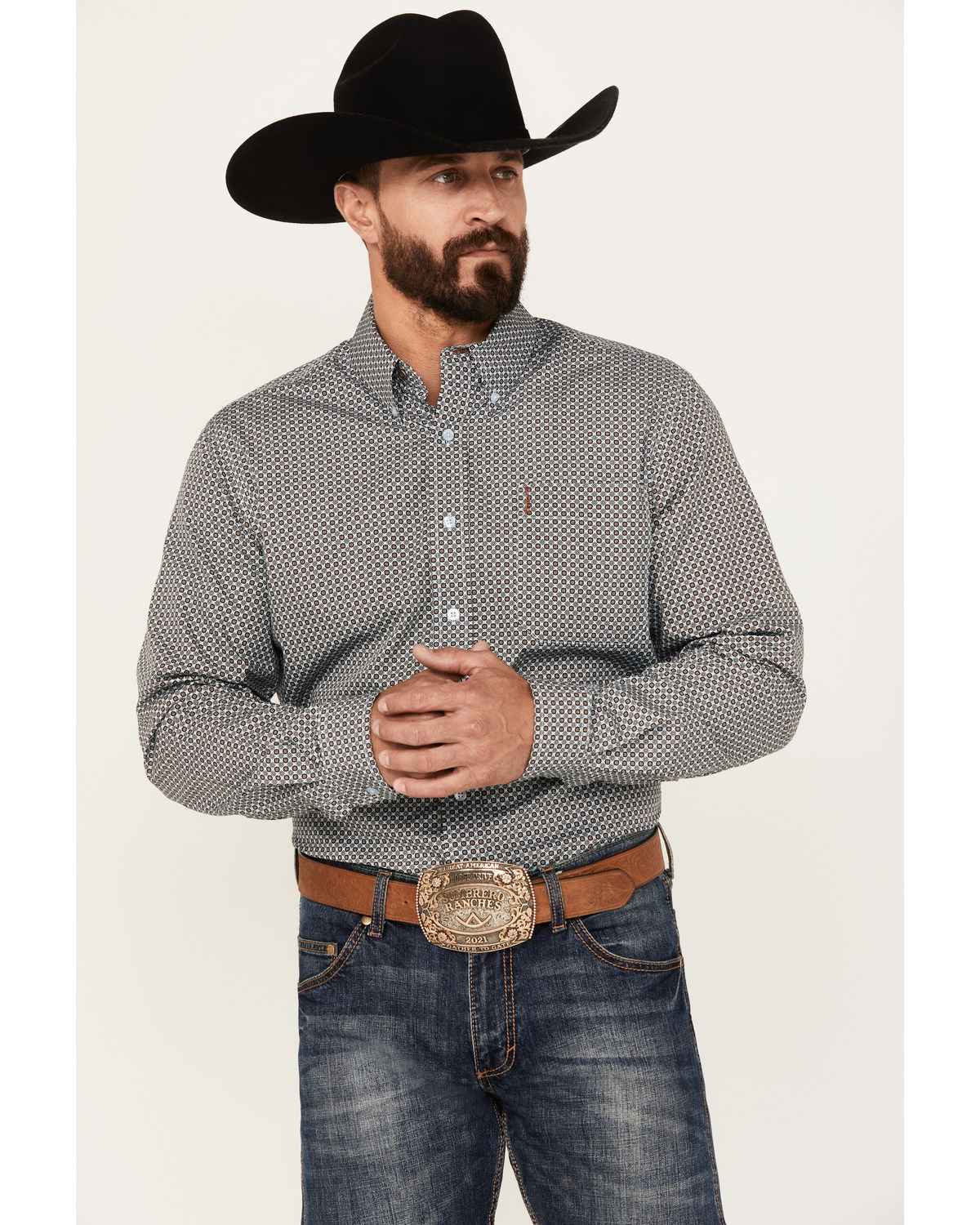 Cinch Men's Diamond Geo Print Long Sleeve Button-Down Western Shirt
