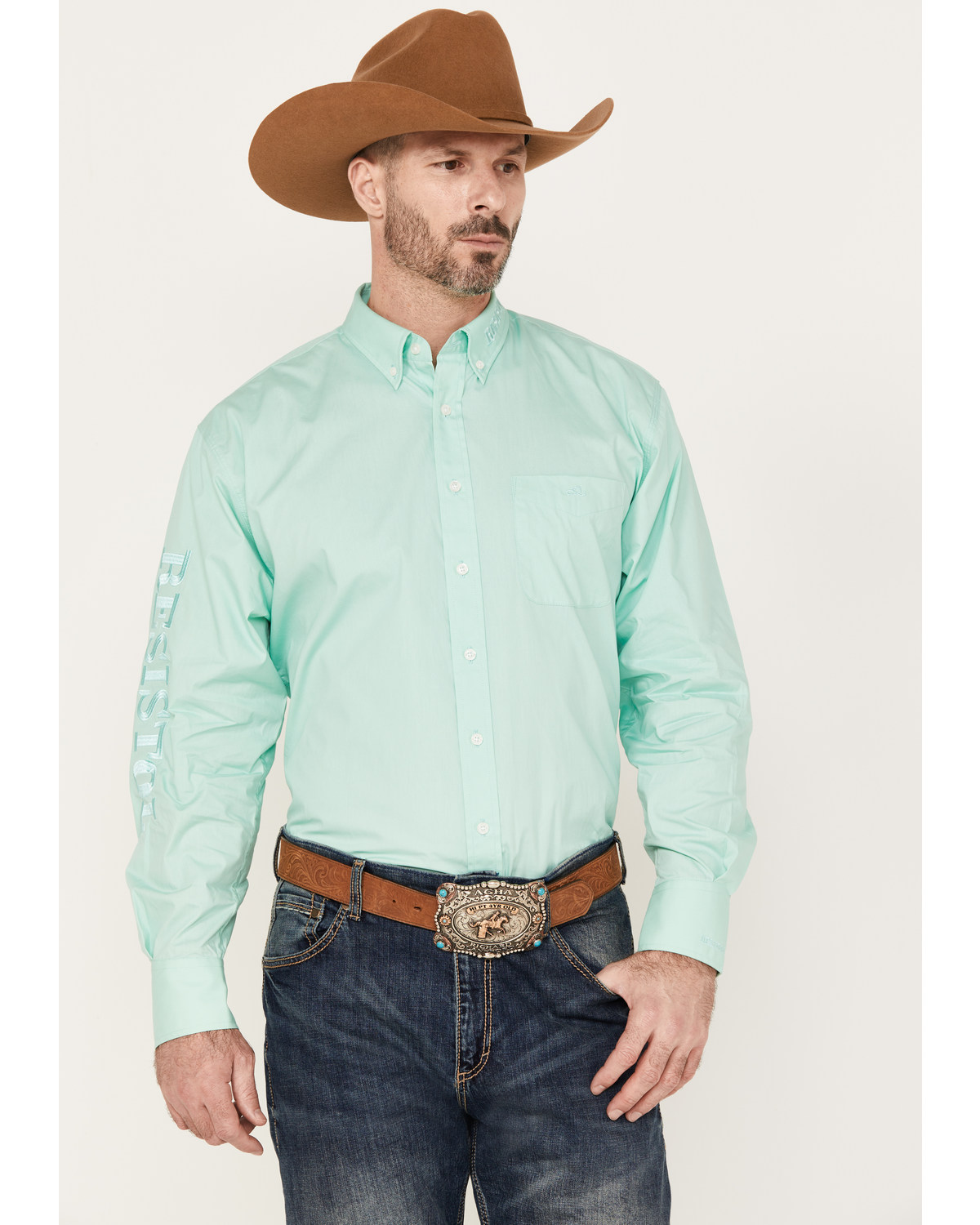 Resistol Men's Jacksonville Solid Long Sleeve Button Down Western Shirt