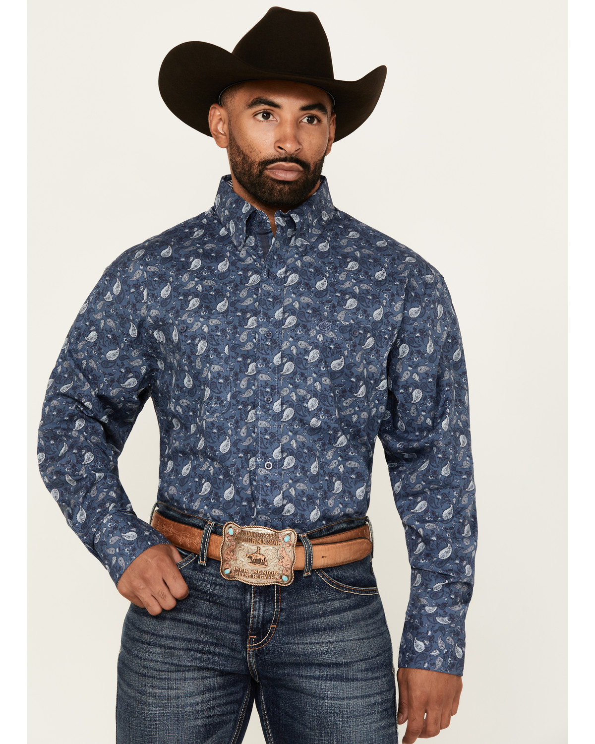 George Strait by Wrangler Men's Paisley Print Long Sleeve Button-Down Stretch Western Shirt