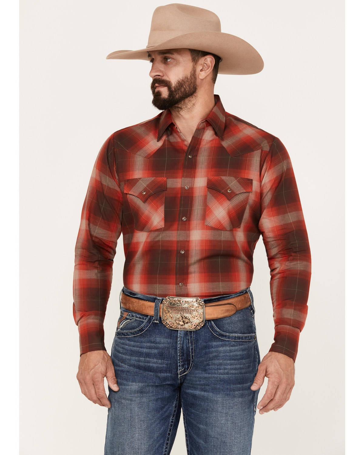 Ely Walker Men's Plaid Print Long Sleeve Snap Western Shirt