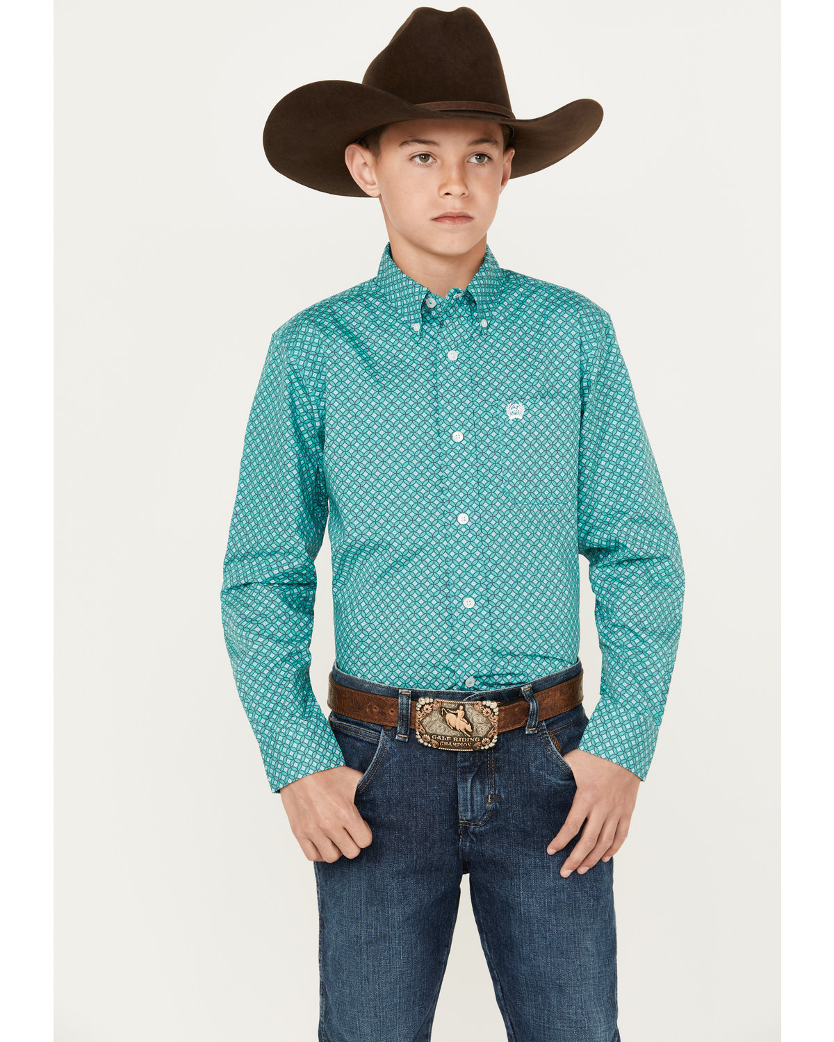 Cinch Boys' Geo Print Long Sleeve Button-Down Western Shirt