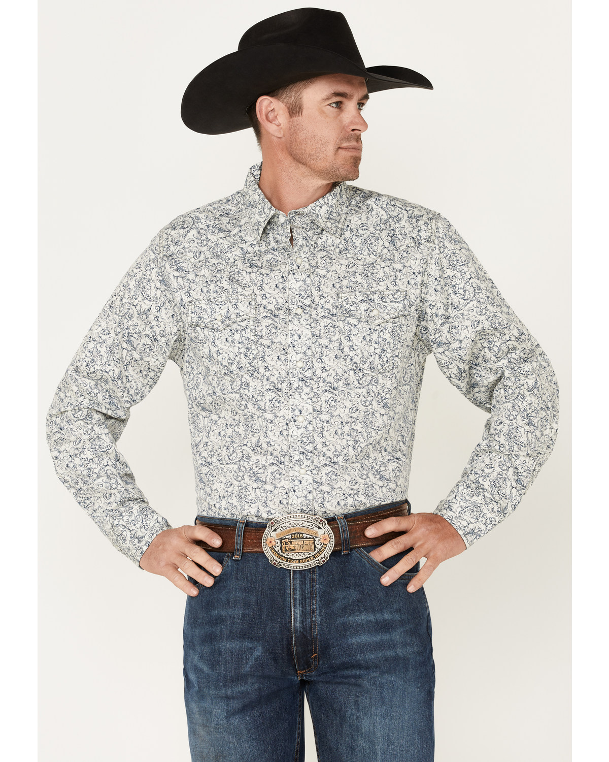 Wrangler Retro Premium Men's Paisley Print Long Sleeve Snap Western Shirt