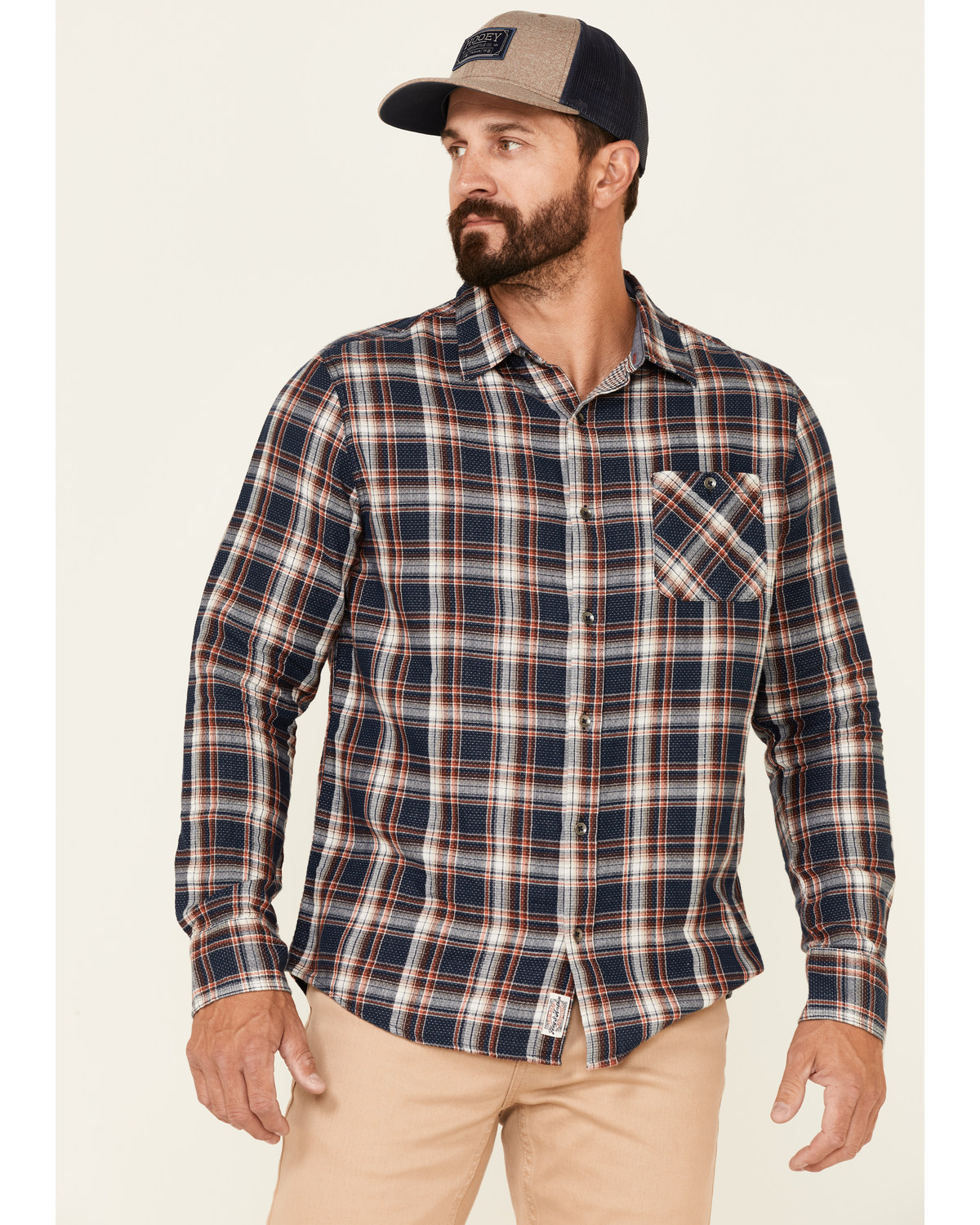 Flag & Anthem Men's Sarona Double Layer Dobby Plaid Long Sleeve Button Down Western Shirt