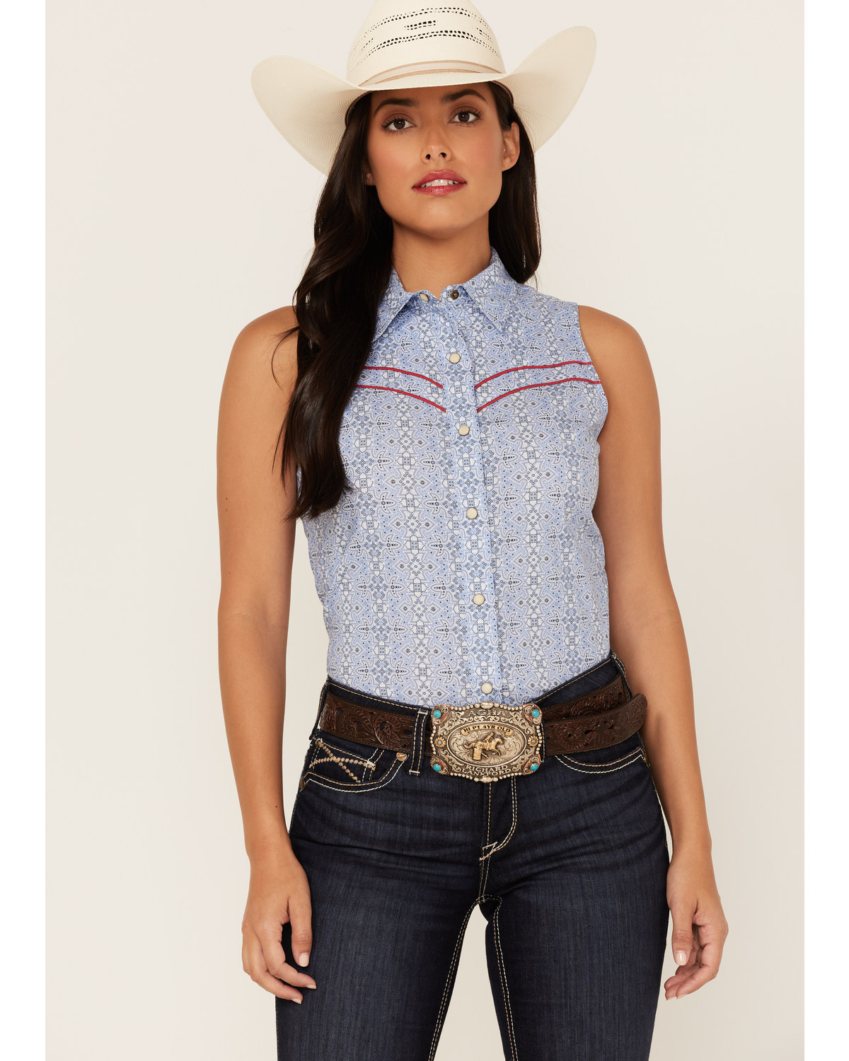 Rock & Roll Denim Women's Tile Print Sleeveless Snap Western Core Shirt