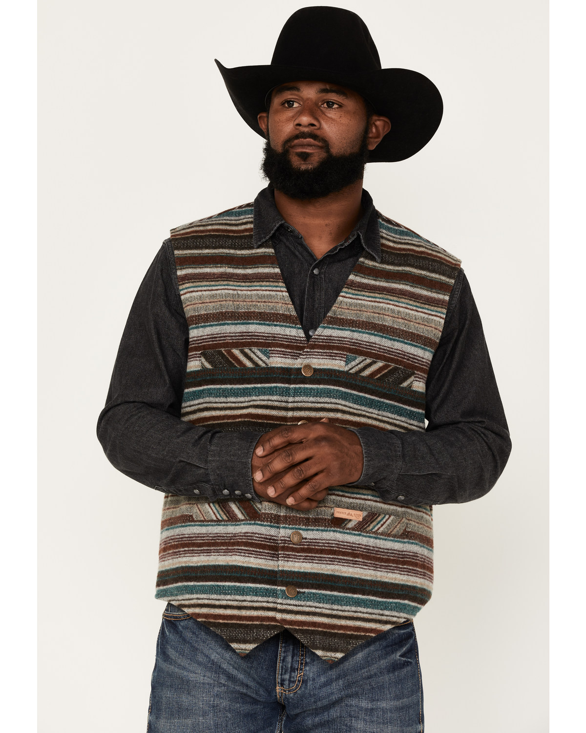 Powder River Outfitters Men s Serape Stripe Print Wool Vest Alexandria Mall