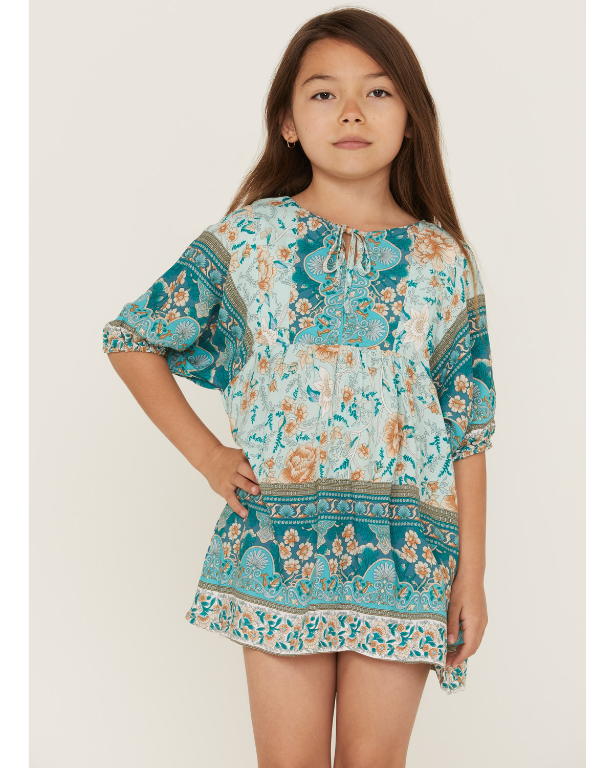 Hayden Girls' Border Print Tunic Turquoise Dress