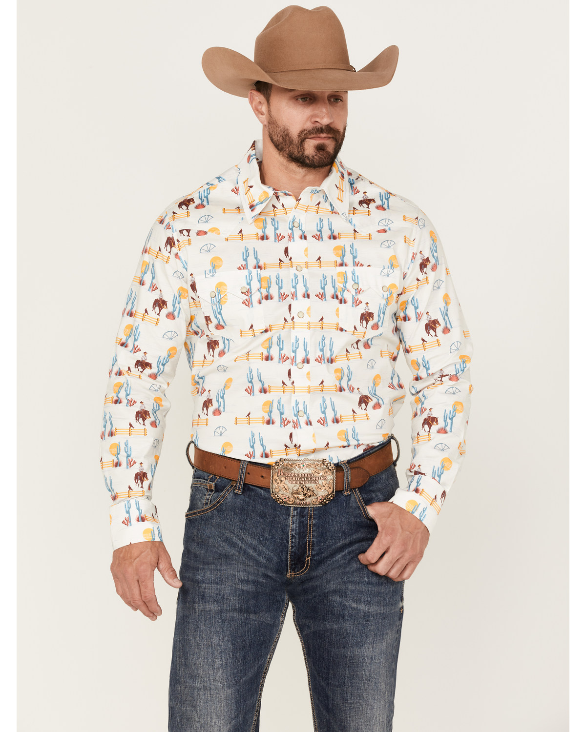Dale Brisby Men's All-Over Scenic Print Long Sleeve Snap Western Shirt