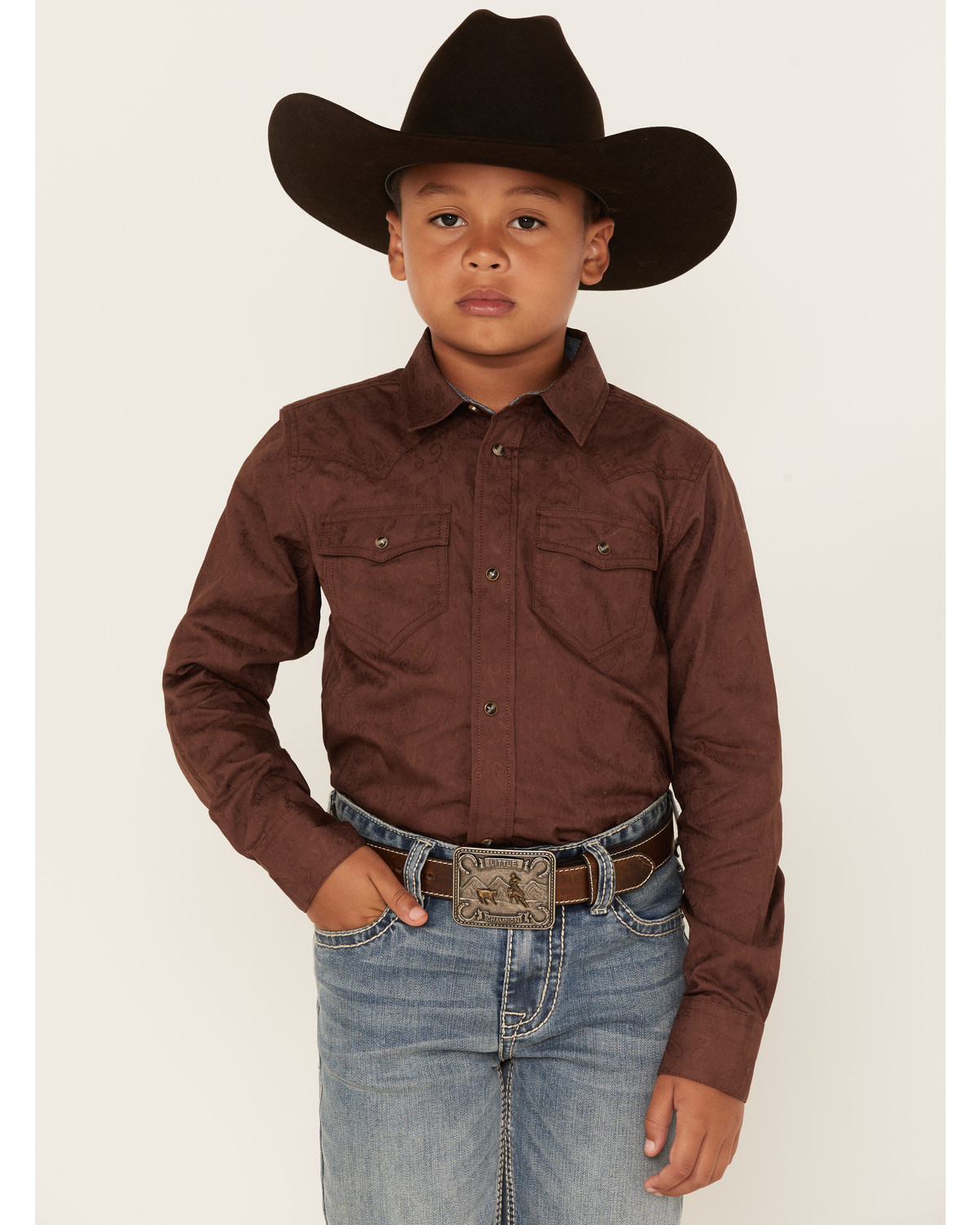 Cody James Boys' Paisley Jacquard Long Sleeve Snap Western Shirt