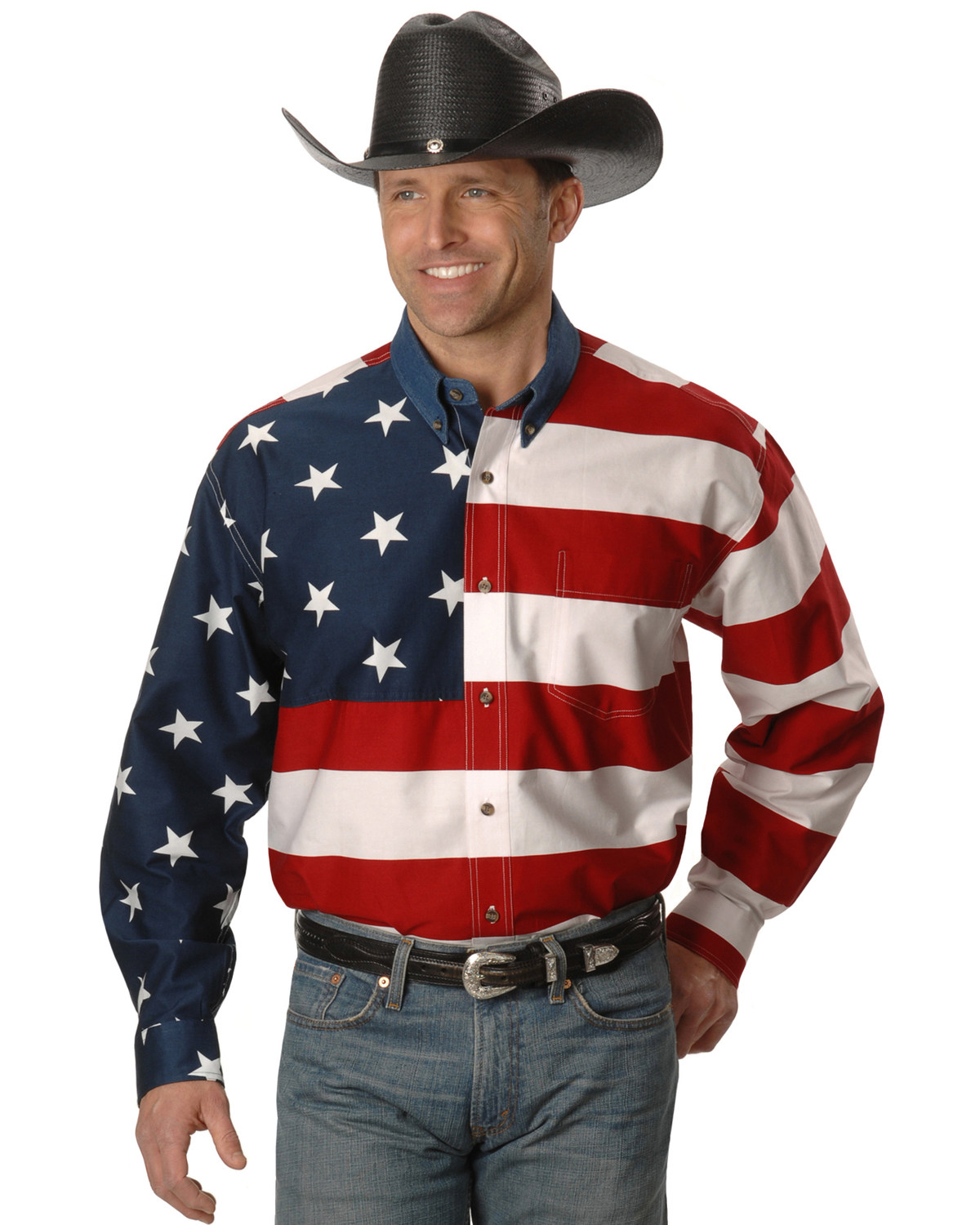 Roper Men's American Flag Long Sleeve Western Shirt