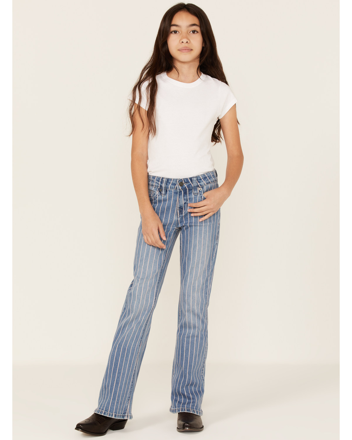 Rock & Roll Denim Girls' Striped Medium Wash Trouser Bootcut Jeans