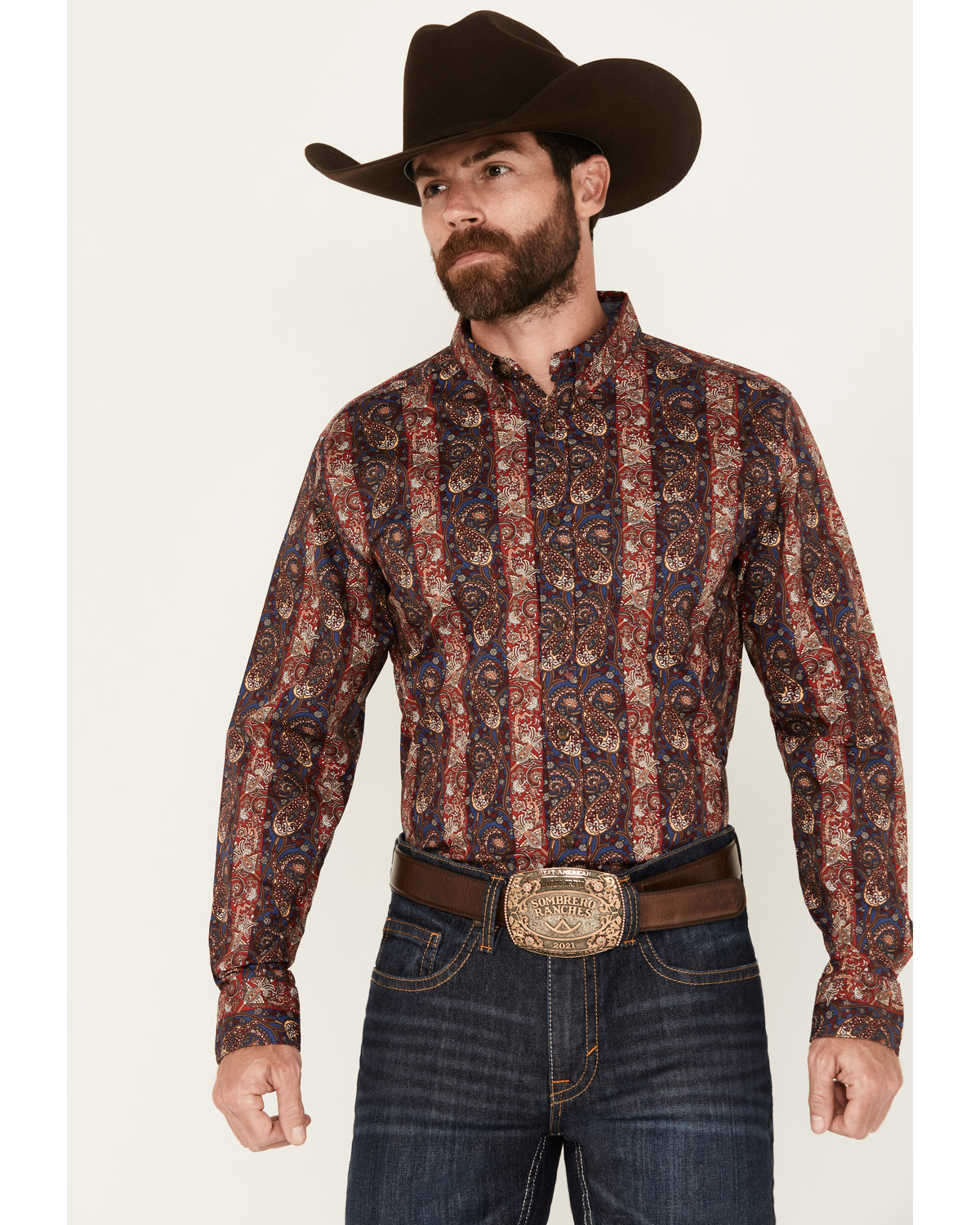 Cody James Men's Decoy Paisley Print Long Sleeve Stretch Button-Down Western Shirt