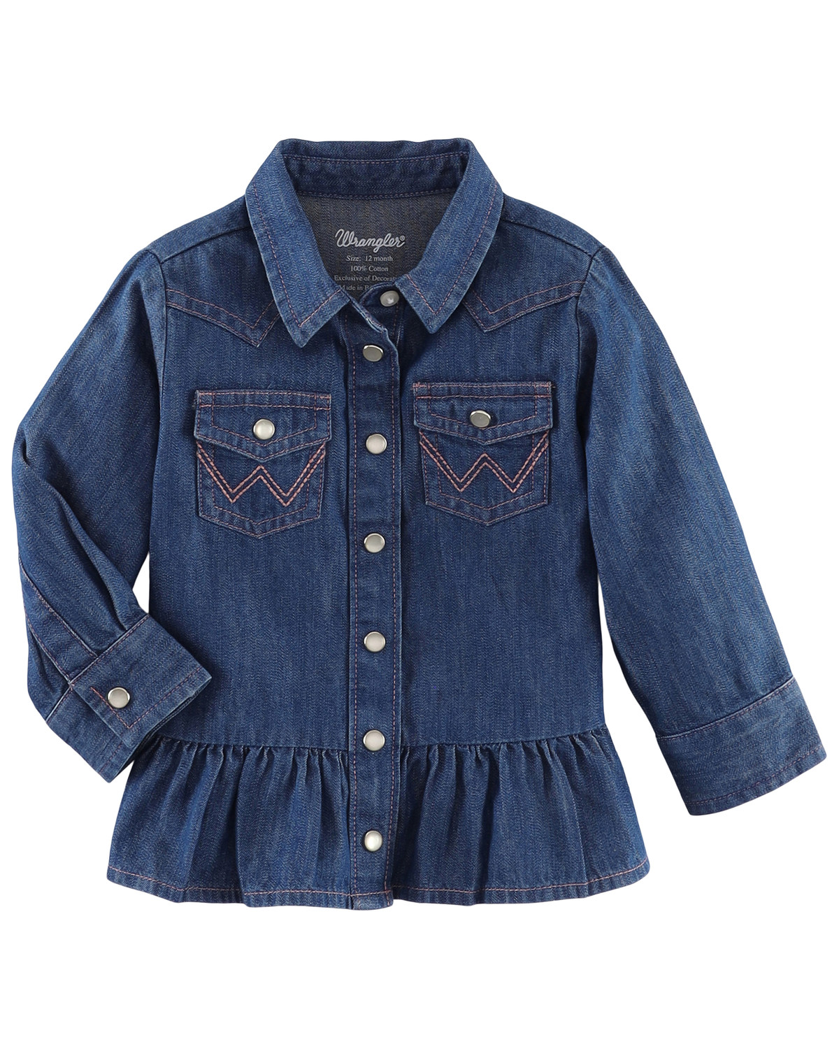Wrangler Infant Girls' Dark Wash Denim Long Sleeve Western Shirt