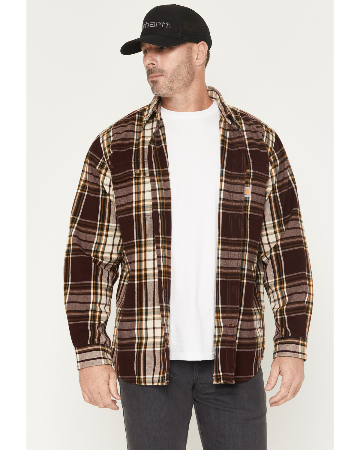 Carhartt Men's Heavyweight Plaid Print Long Sleeve Button-Down Flannel Shirt
