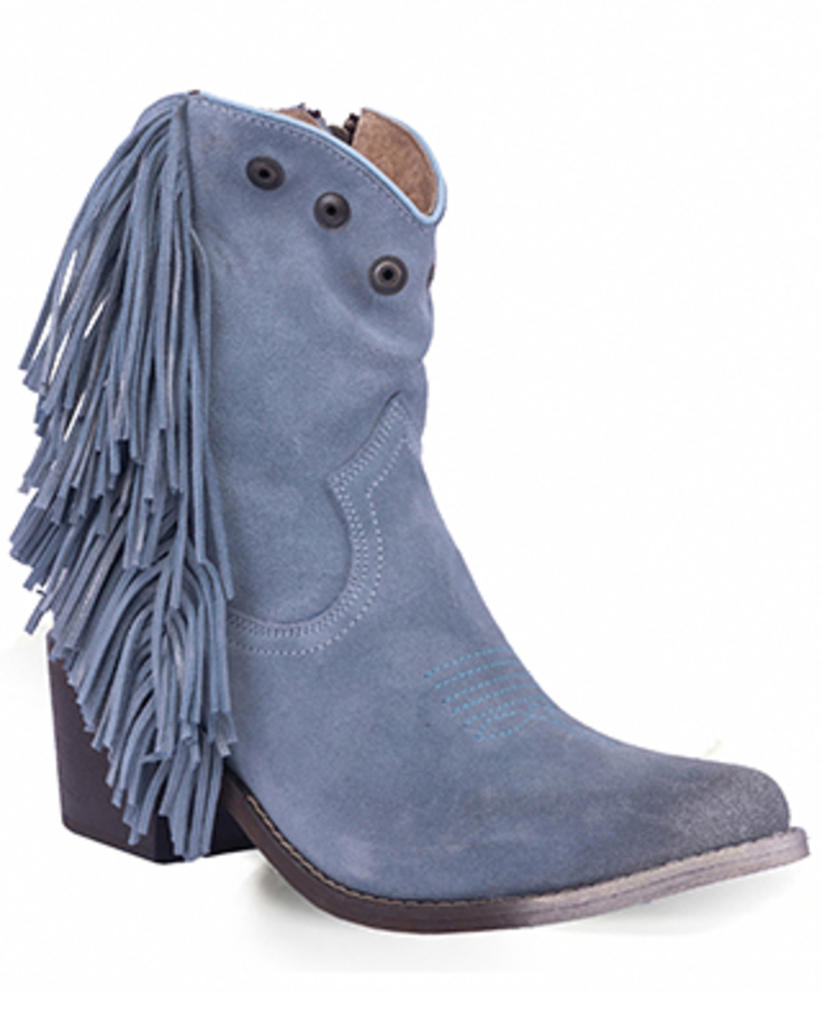 Circle G Women's Studded Suede Fringe Ankle Boots