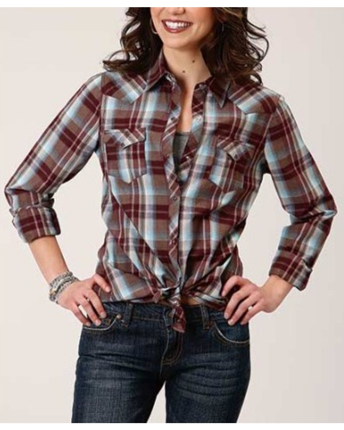 Roper Women's Plaid Print Long Sleeve Snap Western Shirt