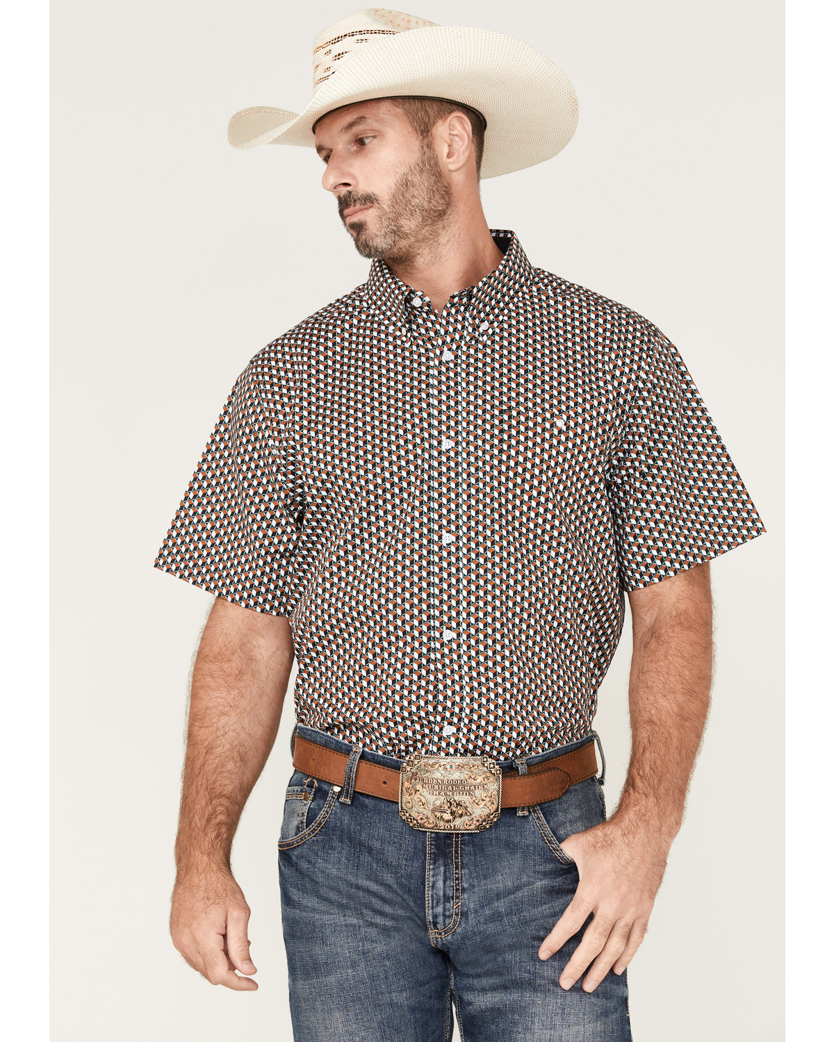 RANK 45® Men's Turbo Geo Print Button-Down Western Shirt