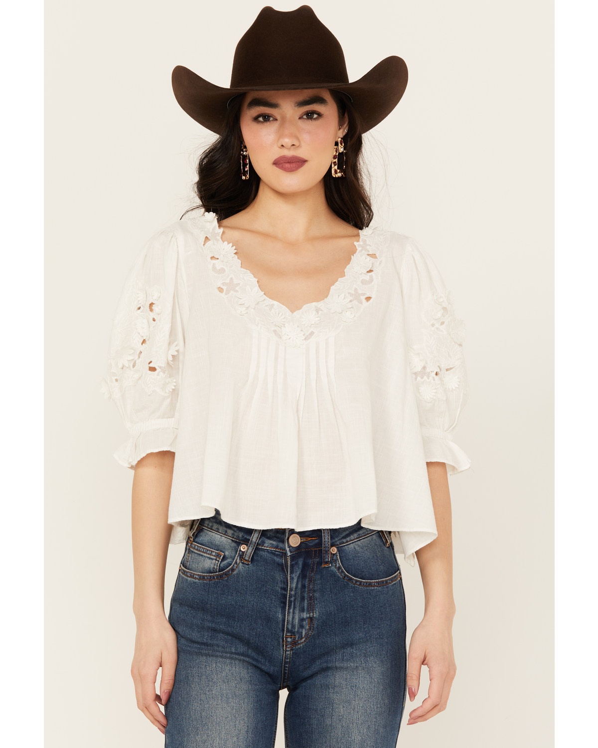 Free People Women's Sophie Embroidered Cropped Shirt