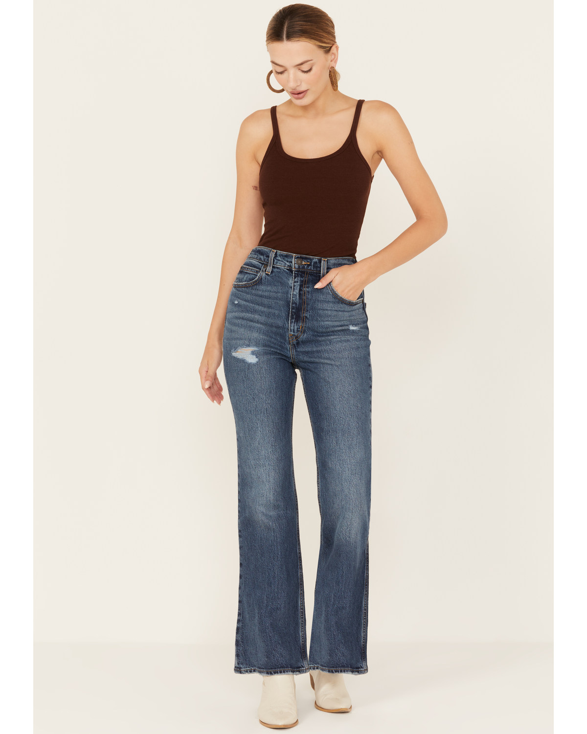 Levi's Premium Women's Dark Wash 70s High Rise Stretch Flare Jeans
