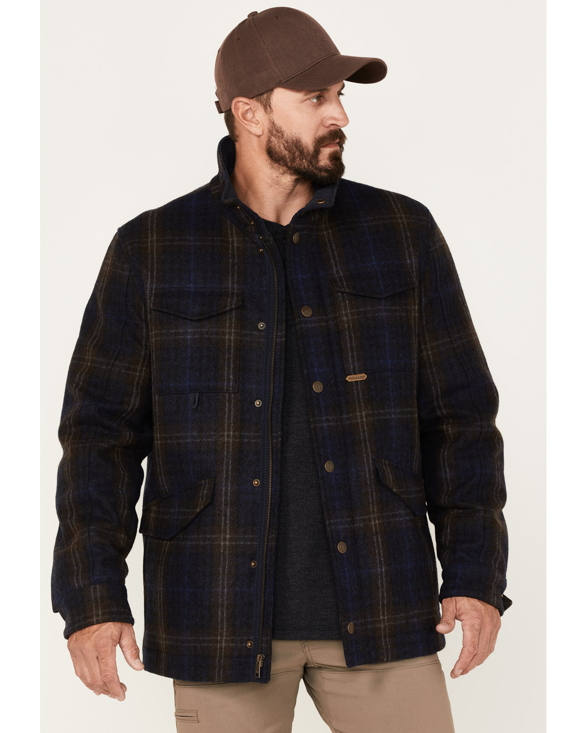 Powder River Outfitters Men's Full Snap Large Plaid Wool Jacket