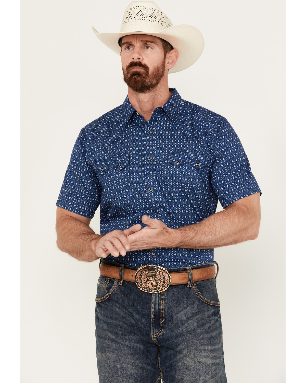 Cody James Men's El Paso Geo Print Short Sleeve Snap Western Shirt