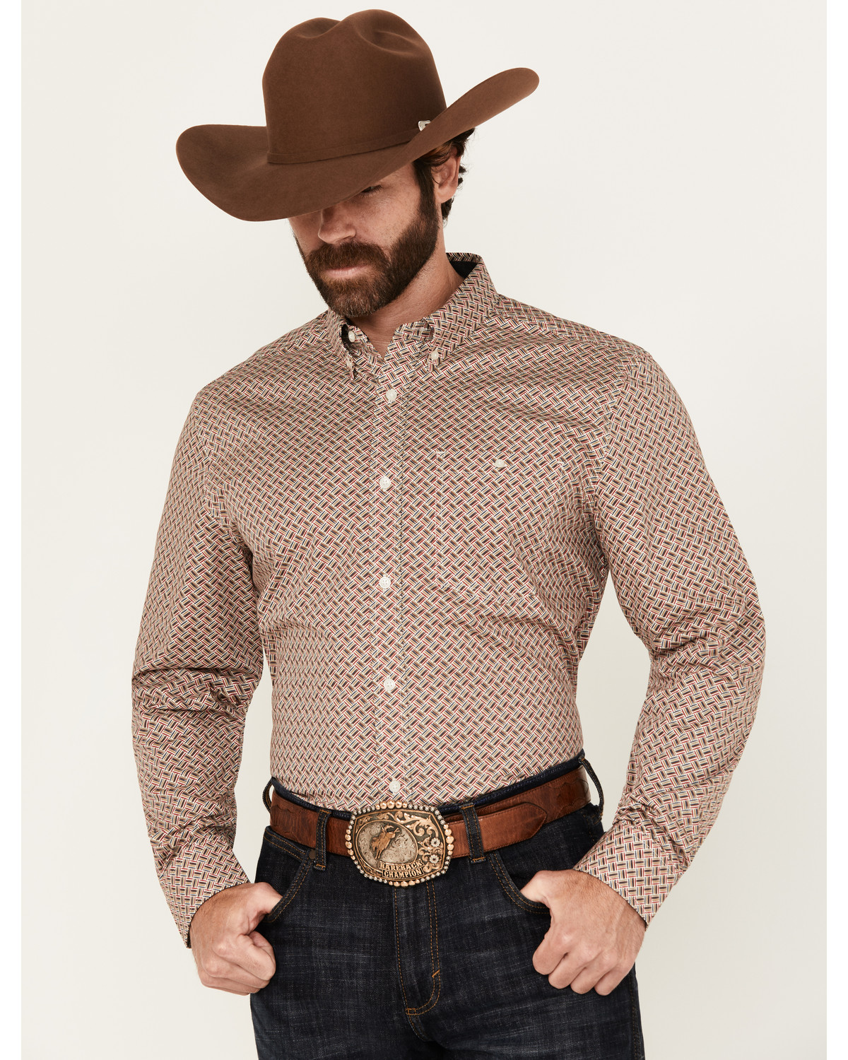 RANK 45® Men's Wallace Geo Print Long Sleeve Button-Down Stretch Western Shirt