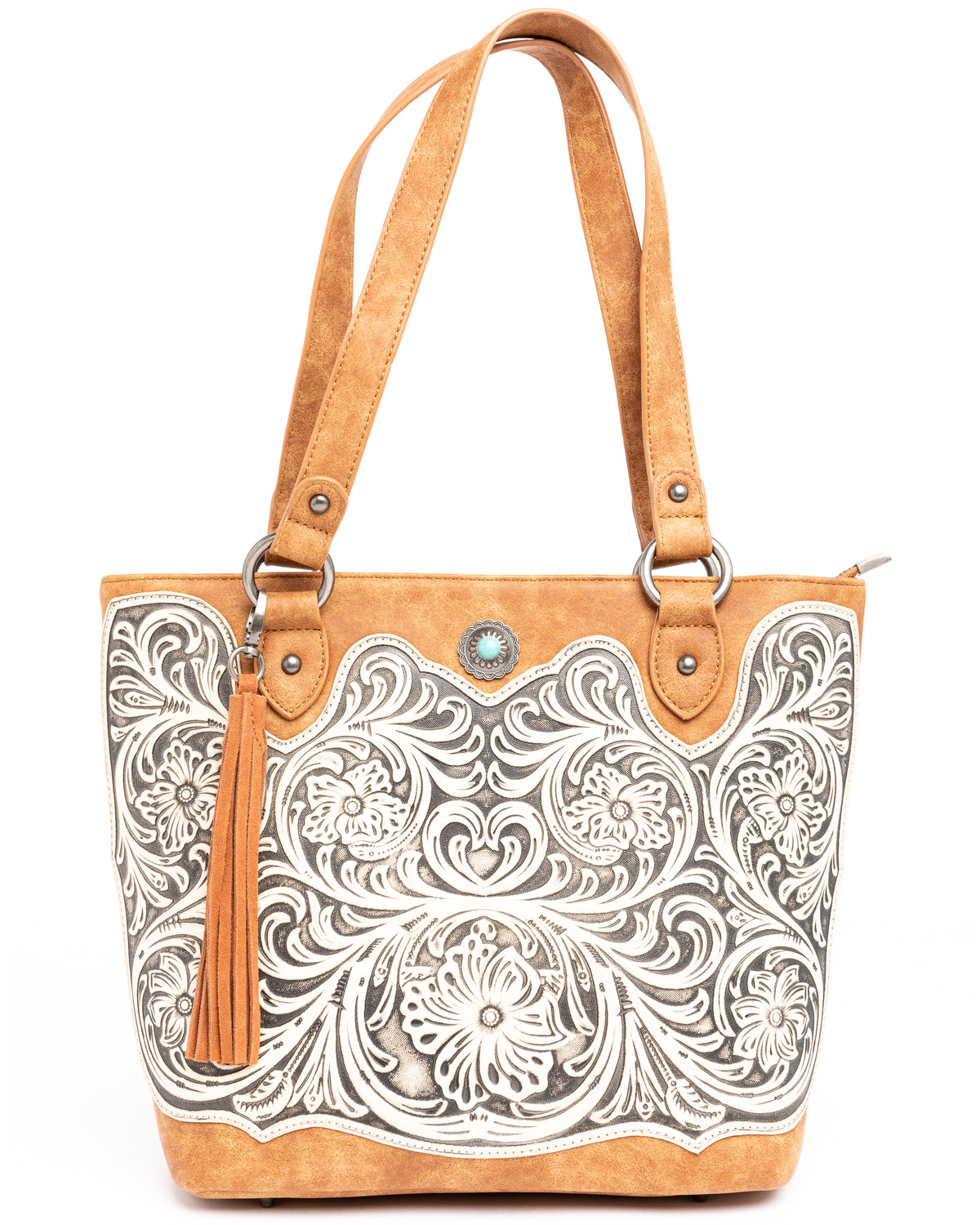 tooled leather tote