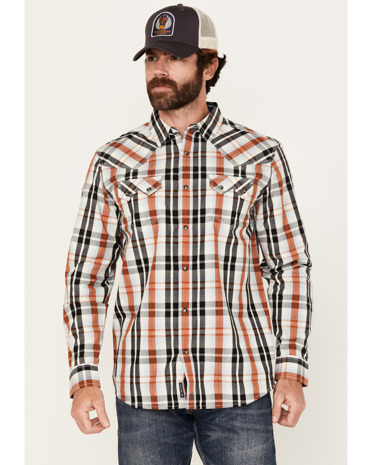 Moonshine Spirit Men's Fightin Plaid Print Long Sleeve Snap Western Shirt