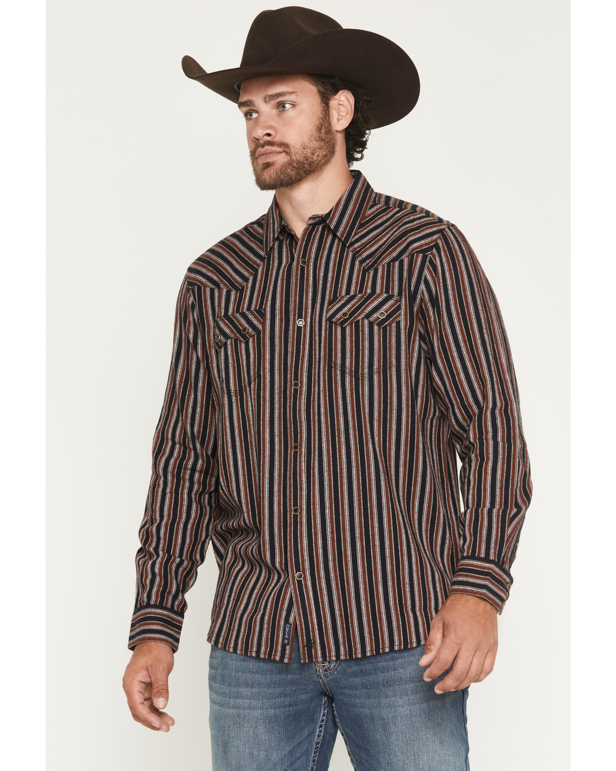 Moonshine Spirit Men's Timberwolf Striped Long Sleeve Snap Flannel Shirt