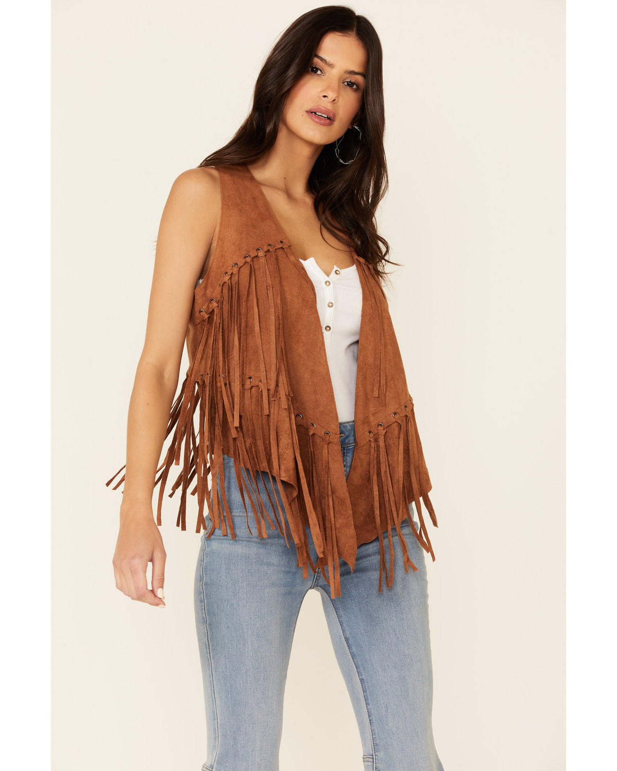 Vocal Women's Camel Faux Suede Fringe Vest Boot Barn