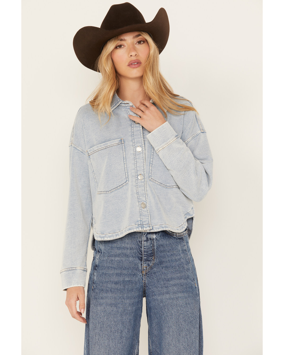 White Crow Women's Denim Knit Cropped Shacket