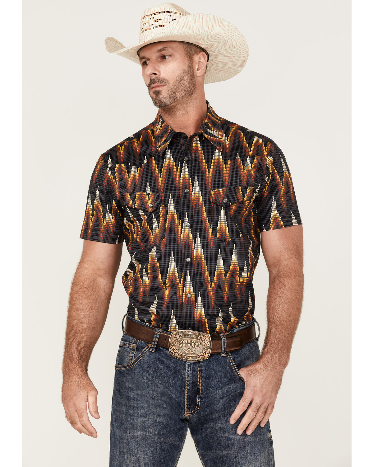 Dale Brisby Men's Digital Print Short Sleeve Snap Western Shirt