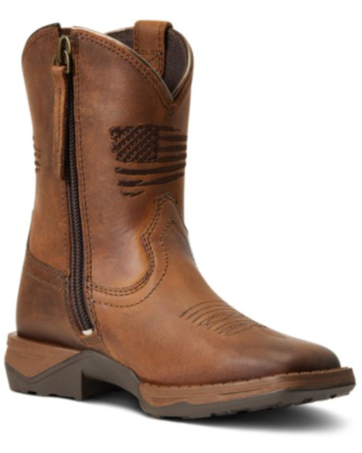 Ariat Boys' Anthem Patriot Easy Fit Distressed Brown Full-Grain Western Boot - Square Toe