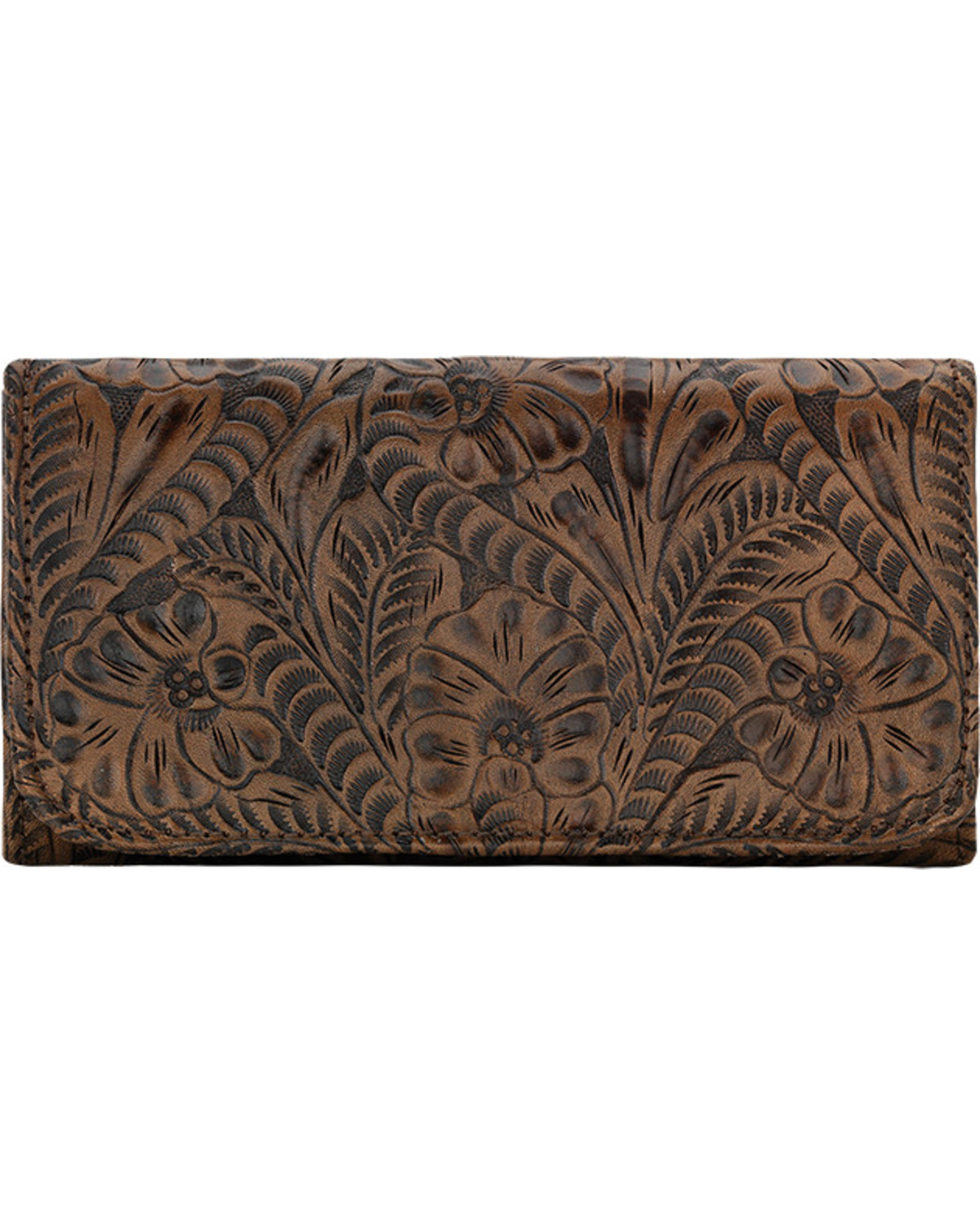 American West Women's Distressed Charcoal Brown Annie's Secret Tri-Fold Wallet