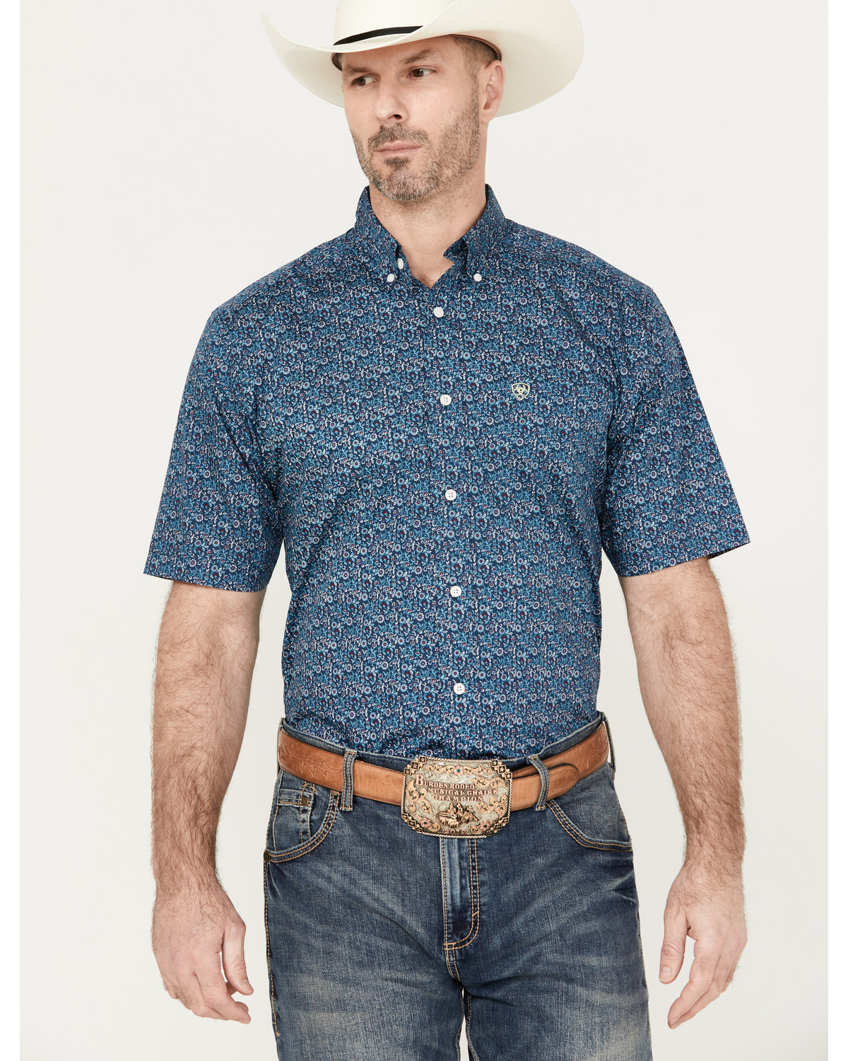 Ariat Men's Wrinkle Free Emmitt Print Button Down Short Sleeve Western Shirt