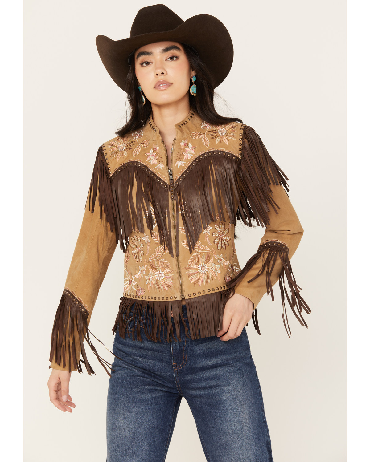 Shyanne Women's Embroidered Suede Fringe Jacket