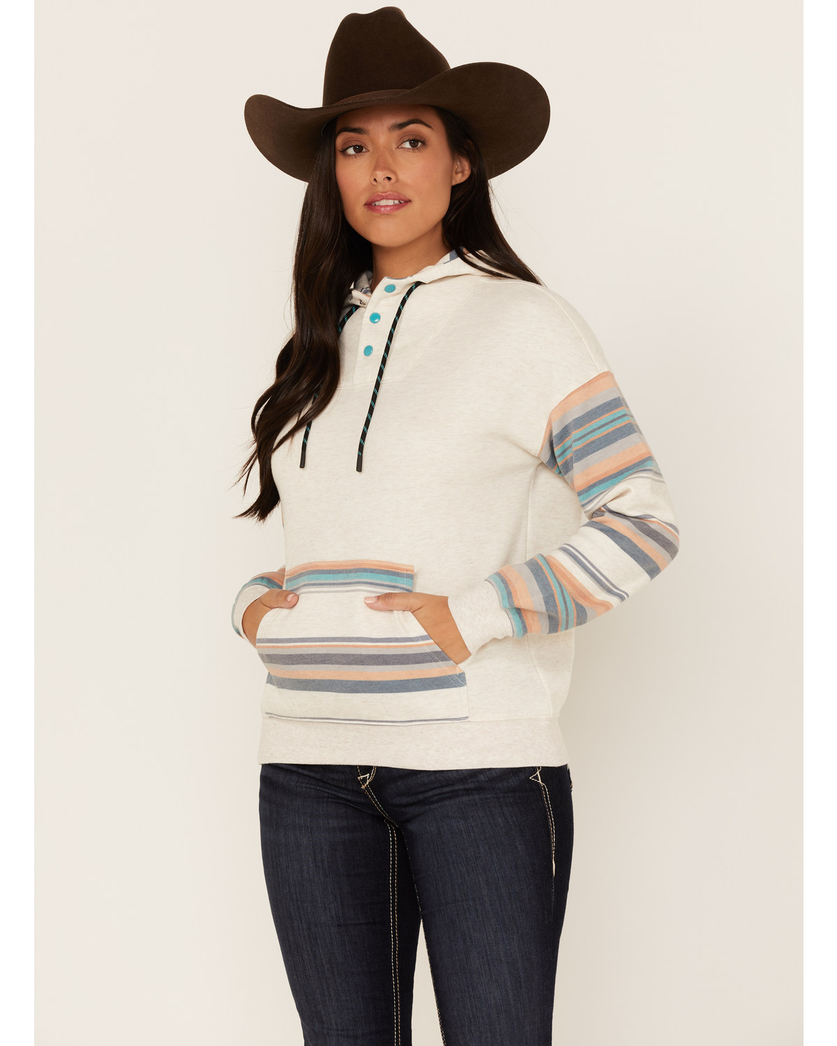 RANK 45® Women's Stripe Contrast Hooded Pullover