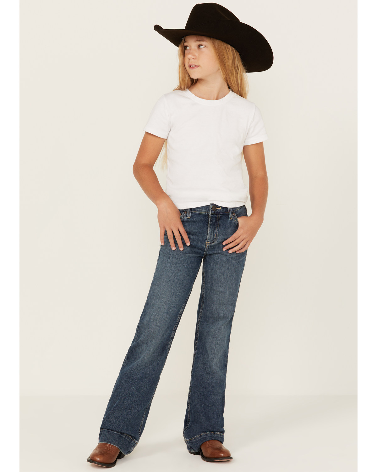 Wrangler Girls' Lindsey Medium Wash Stretch Trouser Jeans
