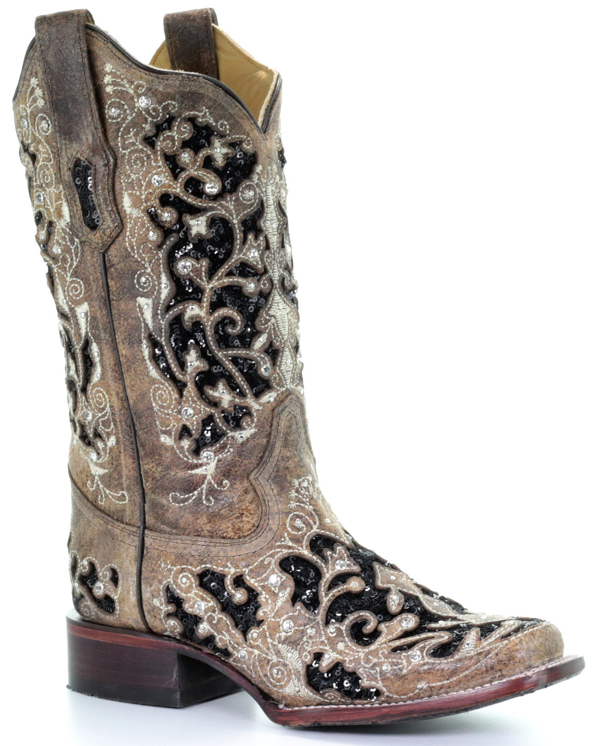 corral women's black glitter inlay boot