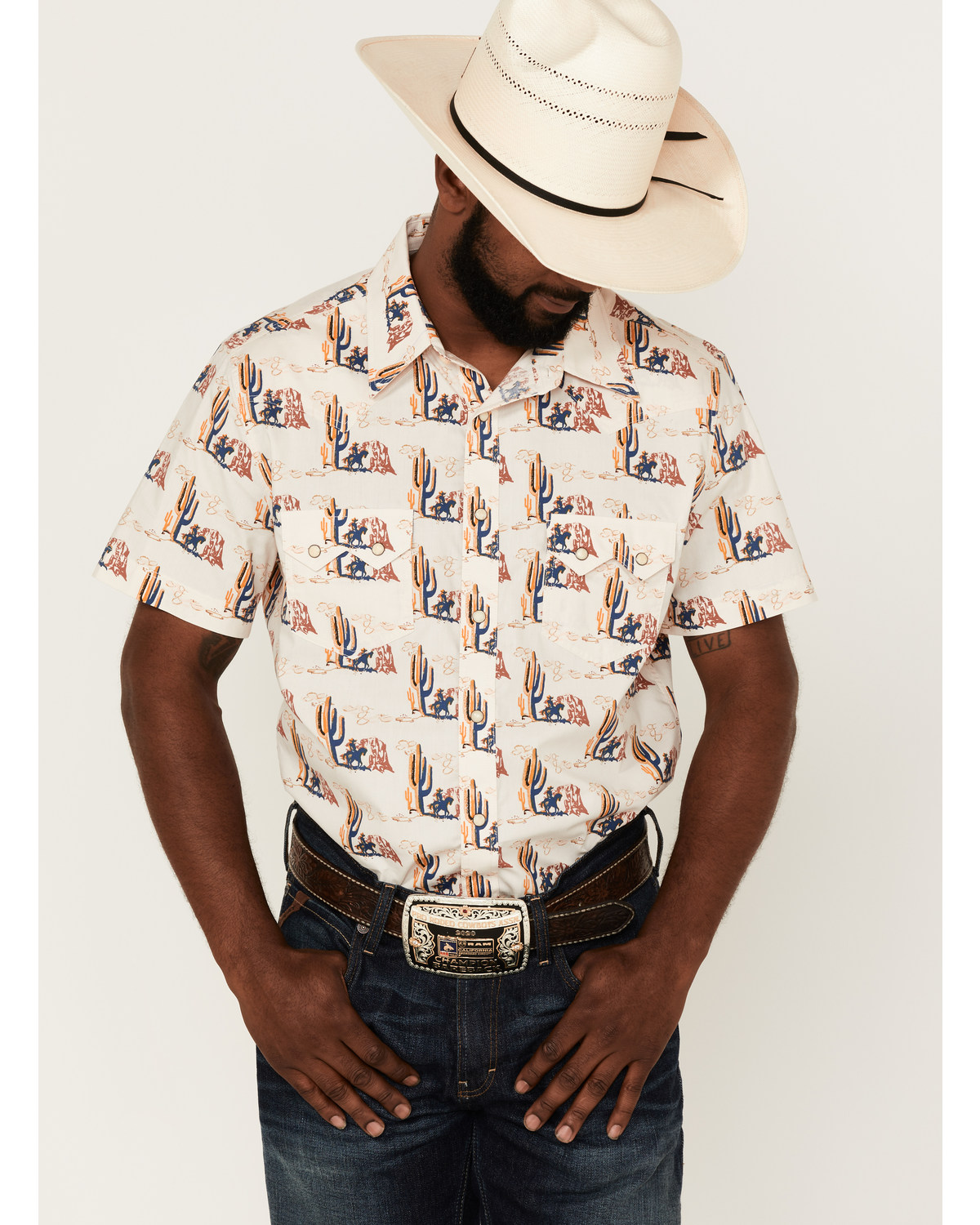 Rock & Roll Denim Men's Desert Conversational Print Short Sleeve Snap Western Shirt