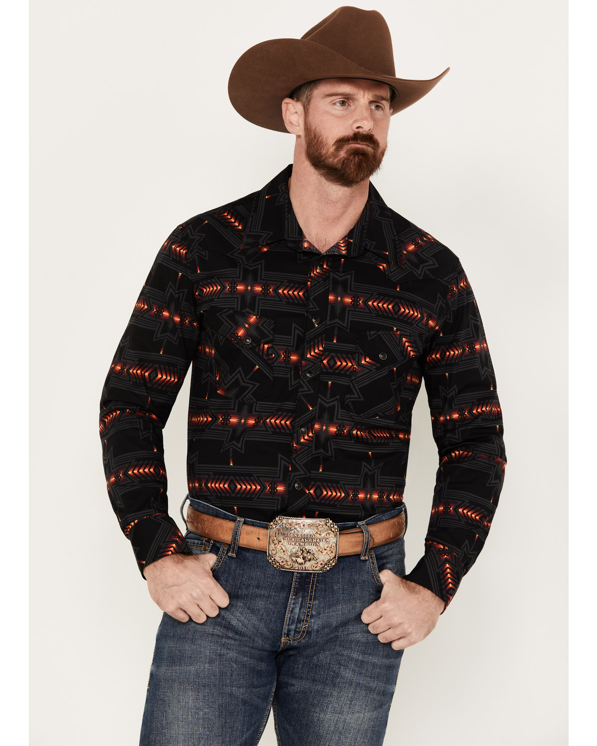 Rock & Roll Denim Men's Southwestern Print Long Sleeve Snap Western Shirt